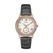 Roze Goud Roestvrij Stalen Leren Horloge Guess , Gray , Dames