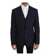 Blauwe Slim Fit Blazer met Vest Dolce & Gabbana , Blue , Heren