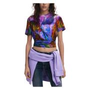 Paarse bedrukte ronde hals T-shirt Desigual , Multicolor , Dames