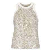 Beige Katoenen Paillet Top Brunello Cucinelli , Beige , Dames