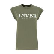 Crew-neck Katoenen T-shirt met Lover Print Pinko , Green , Dames