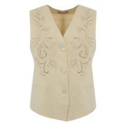 Linnen Mouwloos V-Hals Jas Twinset , Beige , Dames