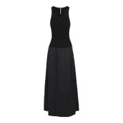 Geribbelde Gebreide en Poplin Lange Jurk Liviana Conti , Black , Dames