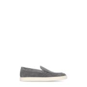 Grijze Suède Loafers Platte Schoenen Brunello Cucinelli , Gray , Heren