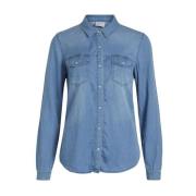 Lichtblauwe Denim Overhemd Lange Mouwen Vila , Blue , Dames