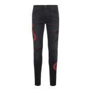 Zwarte Skinny Jeans met Rode Slang Amiri , Black , Heren