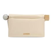 Metallic Leren Clutch met Kaartsleuf Jacquemus , Beige , Dames