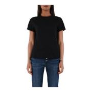 Katoenen Jersey Geborduurd T-shirt Dondup , Black , Dames