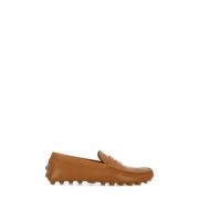 Bruin Leren Loafers Ronde Neus Schoenen Tod's , Brown , Dames