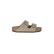 Taupe Suède Sandaal met Dubbele Gesp Birkenstock , Beige , Dames