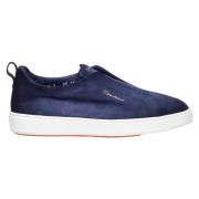 Blauwe Slip-On Sneakers met Leren Hiel Santoni , Blue , Heren