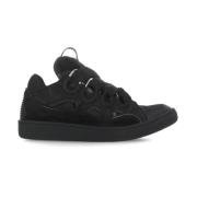 Zwarte Leren Sneakers met Ademende Details Lanvin , Black , Heren