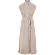 Zand linnen jurk met knoopsluiting Brunello Cucinelli , Beige , Dames