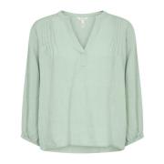 Groene Blouse met Plooien en V-Hals Part Two , Green , Dames