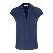 Blauwe Viscose Shirt Zachte Pasvorm Korte Mouw Patrizia Pepe , Blue , ...