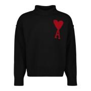 Heart Roll Neck Sweater Ami Paris , Black , Heren