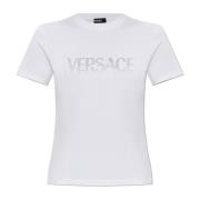 T-shirt met glinsterende pailletten Versace , White , Dames