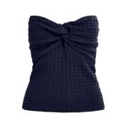 Navy Blauw Wafel Gebreide Bandeau Top Essentiel Antwerp , Blue , Dames