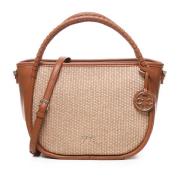 Kastanje Rits Handtas met Logo V73 , Brown , Dames