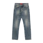 Indigo Blauwe Klassieke Jeans met Whiskering 424 , Blue , Heren