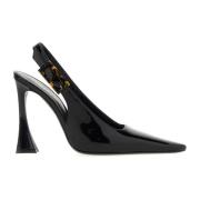 Leren Slingback Pumps met Flared Hak Saint Laurent , Black , Dames