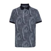 Navy Blue Paisley Print Polo Shirt Etro , Blue , Heren