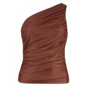 Draped One-shoulder Top Pinko , Brown , Dames