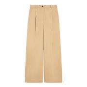 Wijde Katoenen Gabardine Broek Max Mara Weekend , Beige , Dames