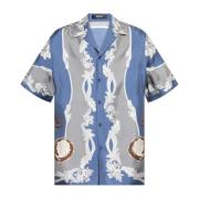 Zijden shirt met korte mouwen Versace , Blue , Heren