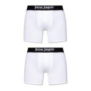 Twee-pack boxers met logo Palm Angels , White , Heren