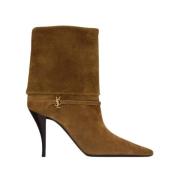 Zwarte Leren Enkellaarzen Saint Laurent , Brown , Dames