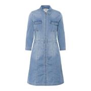 Denim Jurk met ¾ Mouwen en Zakken Cream , Blue , Dames