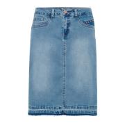 Denim Pencil Rok met Voorzakken Cream , Blue , Dames