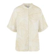 Linnen shirt met mandarijnkraag BomBoogie , White , Dames