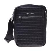 Crossbody bag in black woven print leather Baldinini , Black , Heren