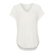 V-Neck T-Shirt Top Snow White Cream , White , Dames