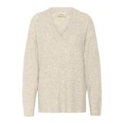 Zachte V-hals Pullover Trui Haver Melange Cream , Gray , Dames