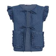 Checkcc Denim Vest met Ruchedetails Co'Couture , Blue , Dames