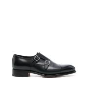 Blauwe Leren Monk Strap Schoenen Santoni , Blue , Heren