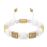 Women's White Ceramic Flatbead Bracelet with Gold CZ Nialaya , Yellow ...