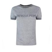 Grijze T-shirts en Polos met Strass Logo Patrizia Pepe , Gray , Dames