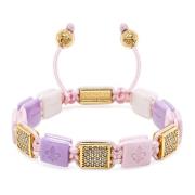 Women's White, Lavender & Soft Pink Ceramic Flatbead Bracelet with Gol...