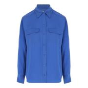 Blauwe Zijden Klassieke Blouse Equipment , Blue , Dames