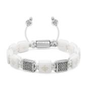 Women's White Ceramic Flatbead Bracelet with Silver CZ Nialaya , Gray ...