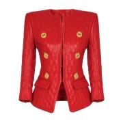 Gewatteerde Lamsvacht Jas Balmain , Red , Dames