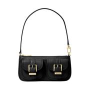 Zwarte Gehamerde Leren Schoudertas Michael Kors , Black , Dames