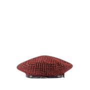 Rode Wol Beret Check Hoed Ganni , Red , Dames