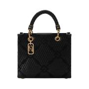 Kleine Jacquard Tote met Charms Elisabetta Franchi , Black , Dames