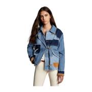 Patchwork Denim Jack met Franje Details Fay , Blue , Dames