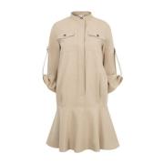 Beige Katoenen Chemisier Jurk met Anagram Patch Loewe , Beige , Dames